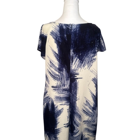 CHICO’S Women’s Blue & White Print Summer Sheath Dress Cap Sleeves Size 16 - Picture 4 of 14